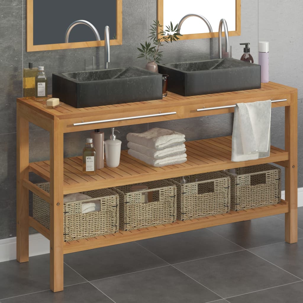 Bathroom Vanity Cabinet Solid Wood Teak with Sinks Marble Black