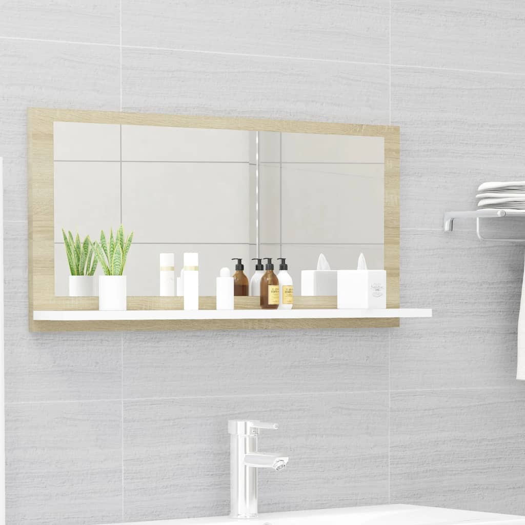 Bathroom Mirror White and Sonoma Oak 80x10.5x37 cm Engineered Wood