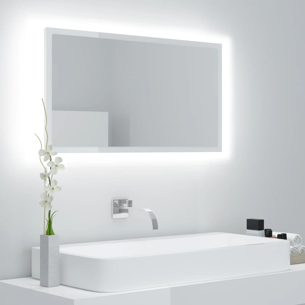 LED Bathroom Mirror High Gloss White 80x8.5x37 cm Acrylic