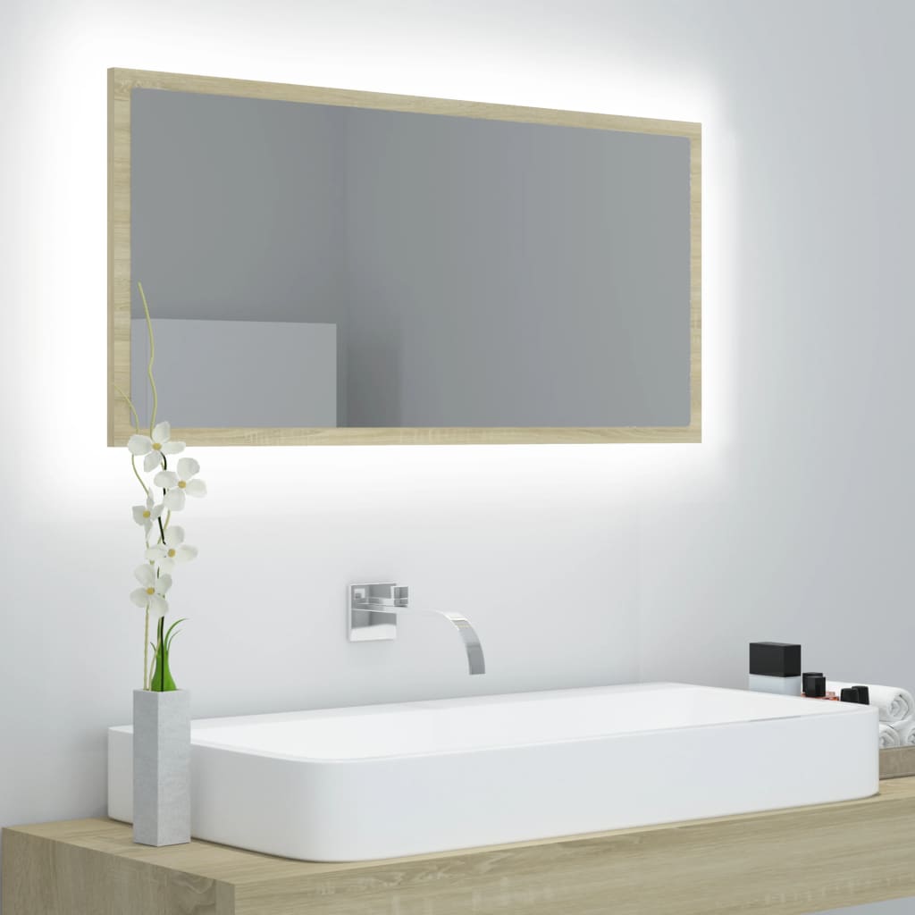 LED Bathroom Mirror Sonoma Oak 90x8.5x37 cm Acrylic