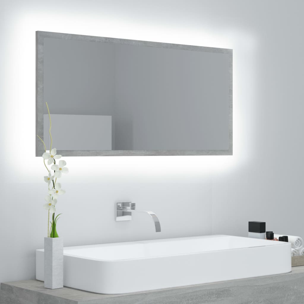 LED Bathroom Mirror Concrete Grey 90x8.5x37 cm Acrylic