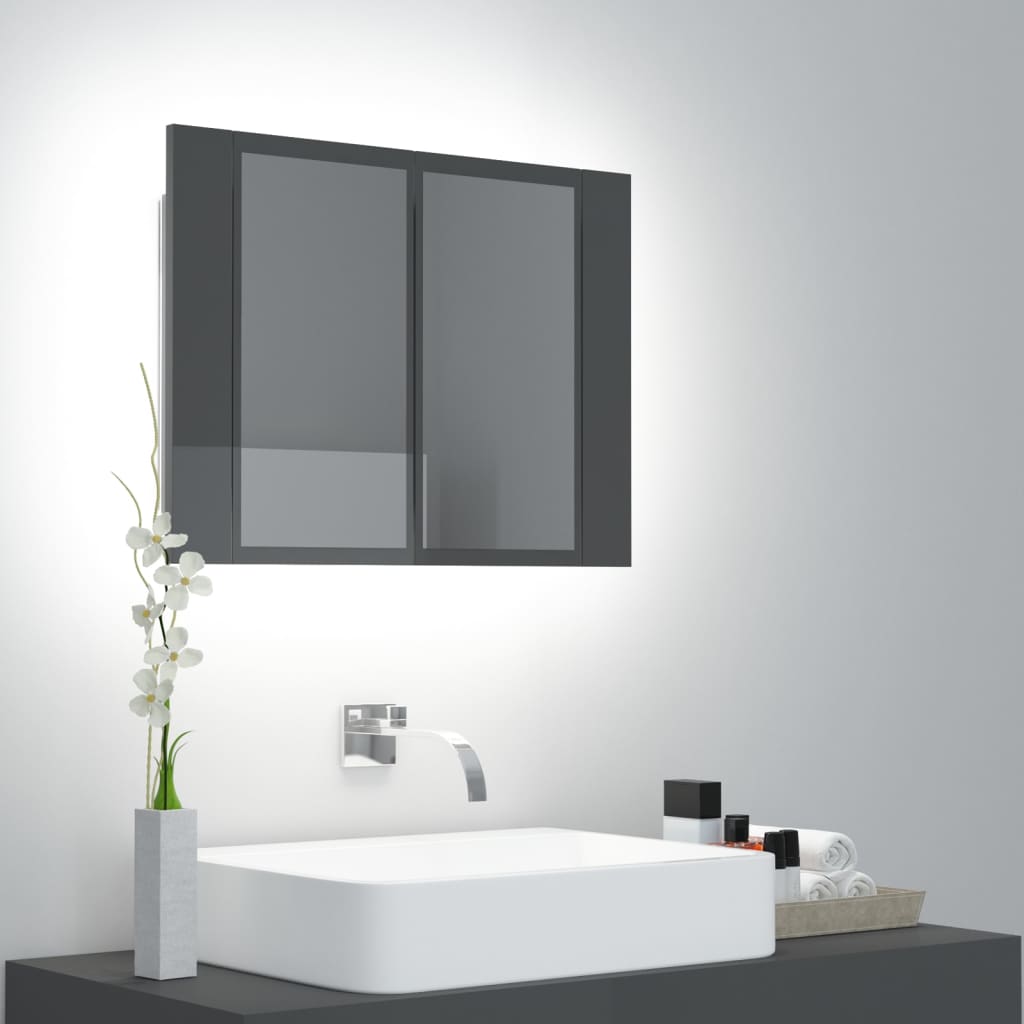 LED Bathroom Mirror Cabinet High Gloss Grey 60x12x45 cm Acrylic