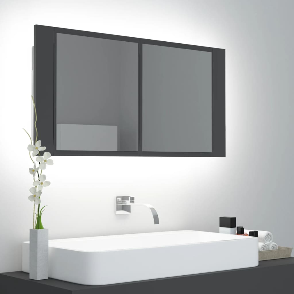 LED Bathroom Mirror Cabinet Grey 90x12x45 cm Acrylic