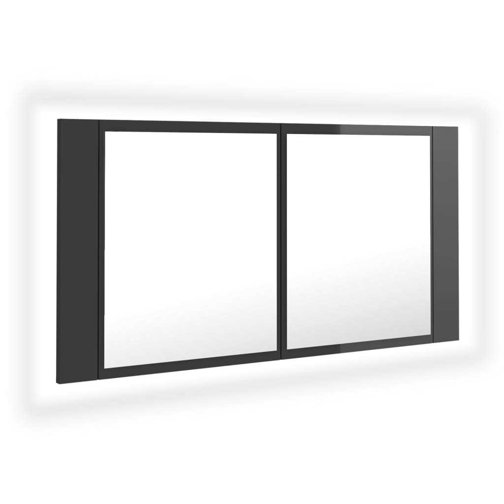 LED Bathroom Mirror Cabinet High Gloss Grey 90x12x45 cm Acrylic