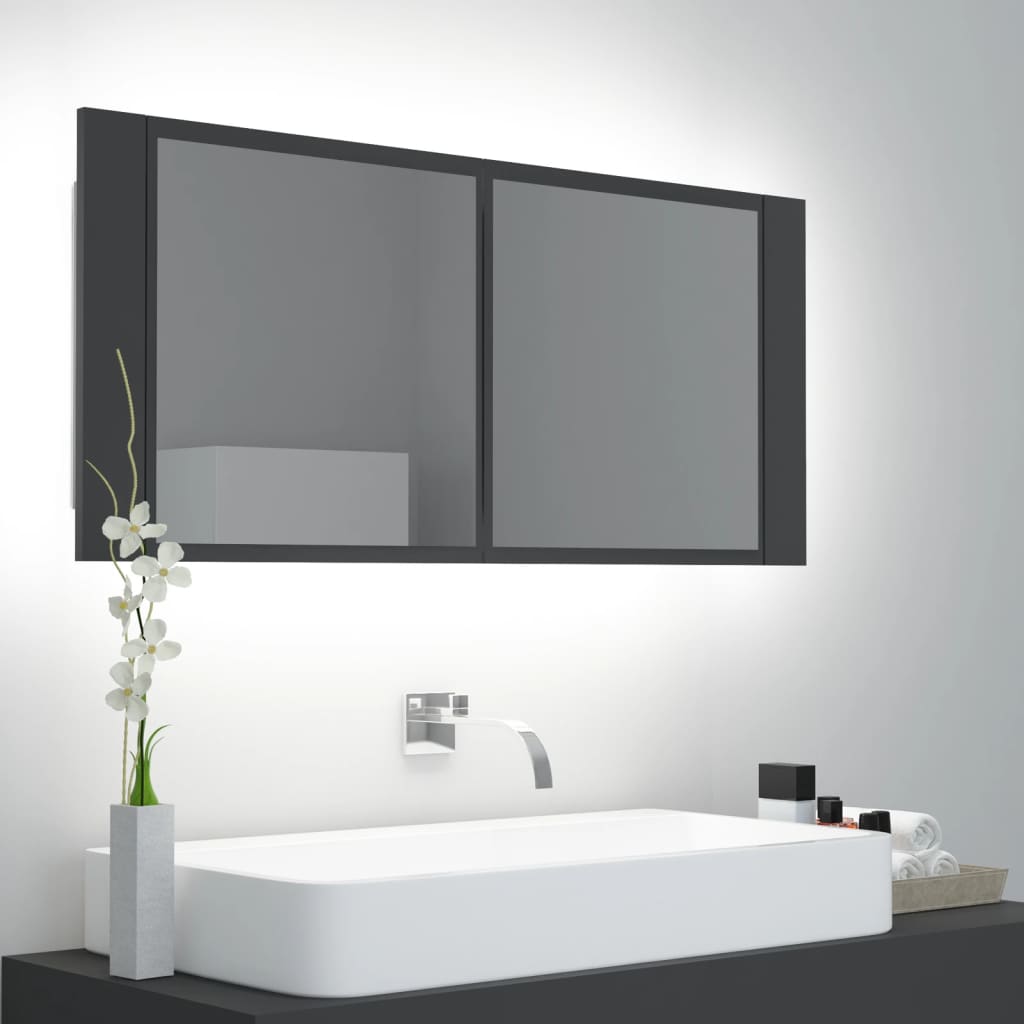 LED Bathroom Mirror Cabinet Grey 100x12x45 cm Acrylic