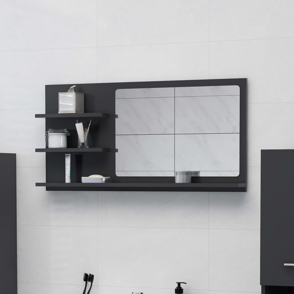 Bathroom Mirror Grey 90x10.5x45 cm Engineered Wood