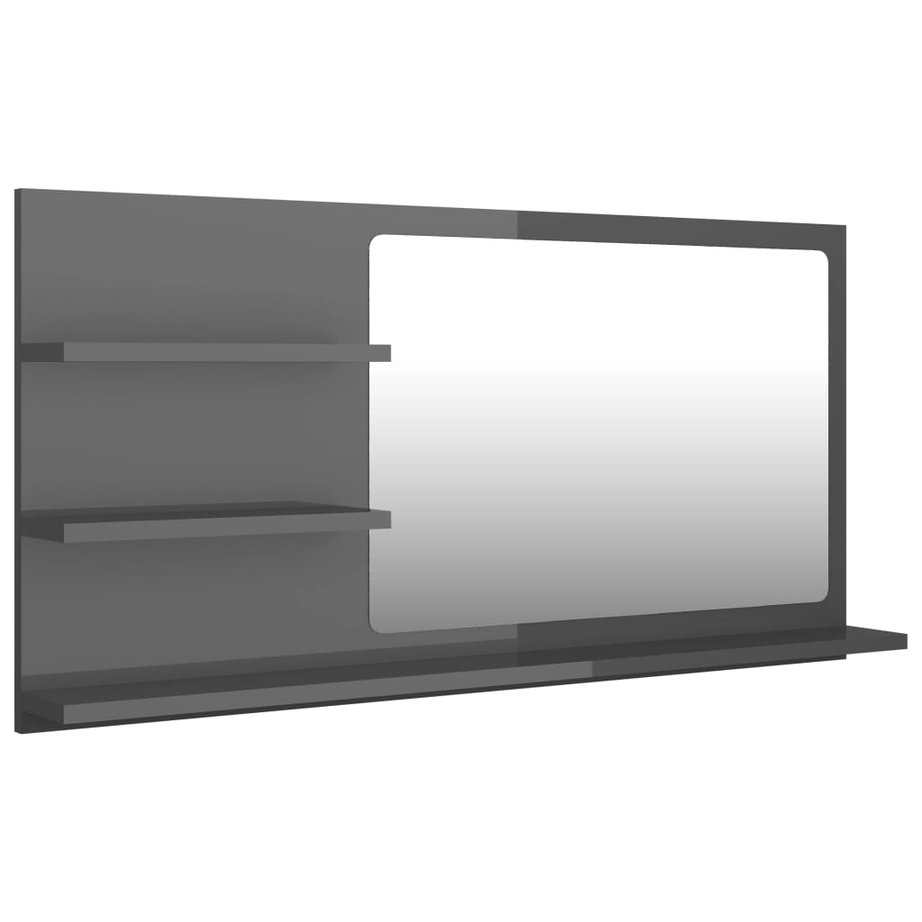 Bathroom Mirror High Gloss Grey 90x10.5x45 cm Engineered Wood