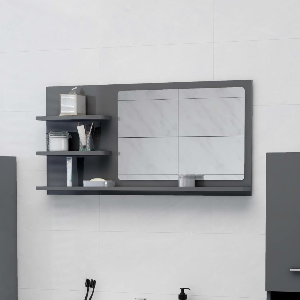 Bathroom Mirror High Gloss Grey 90x10.5x45 cm Engineered Wood