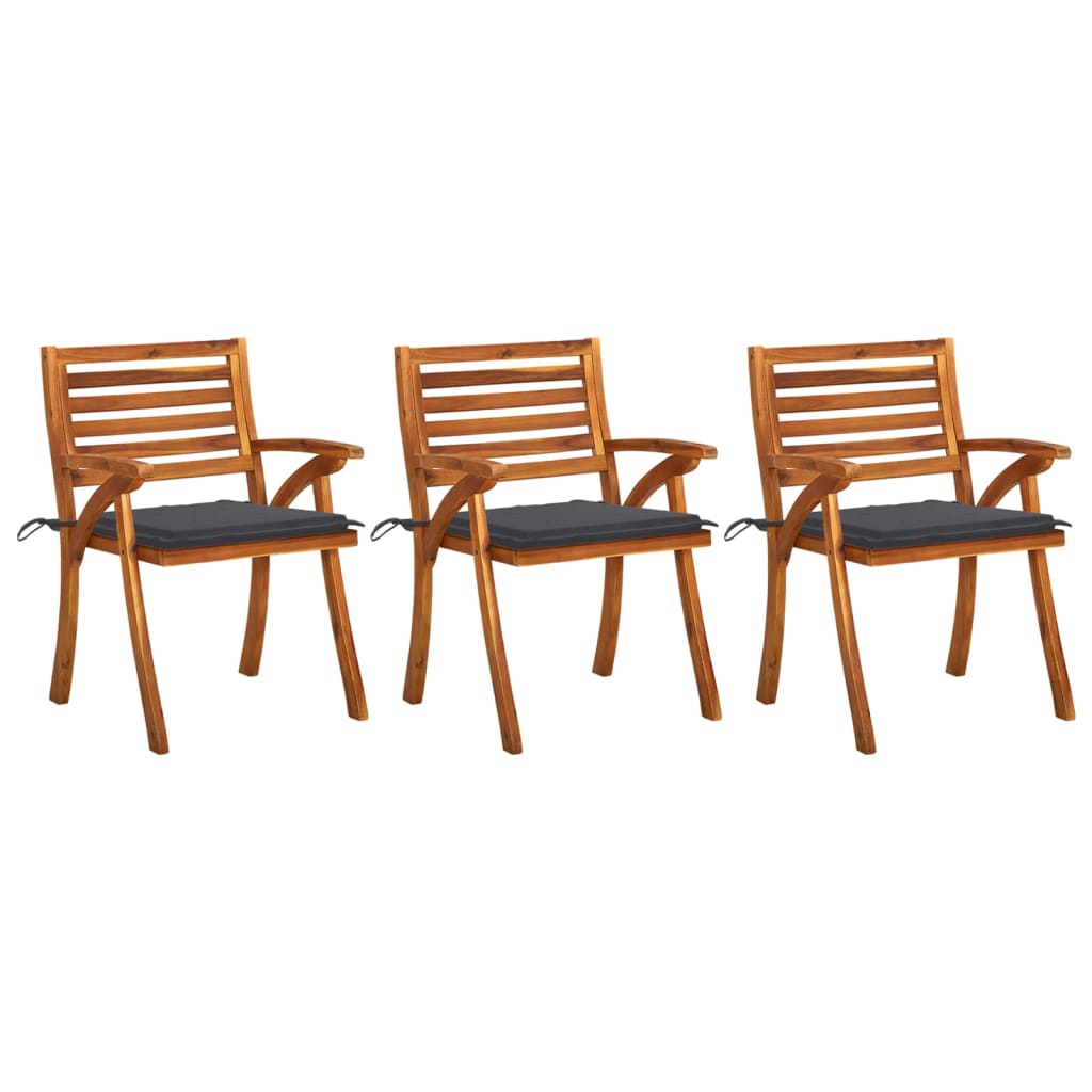 Garden Dining Chairs with Cushions 3 pcs Solid Acacia Wood