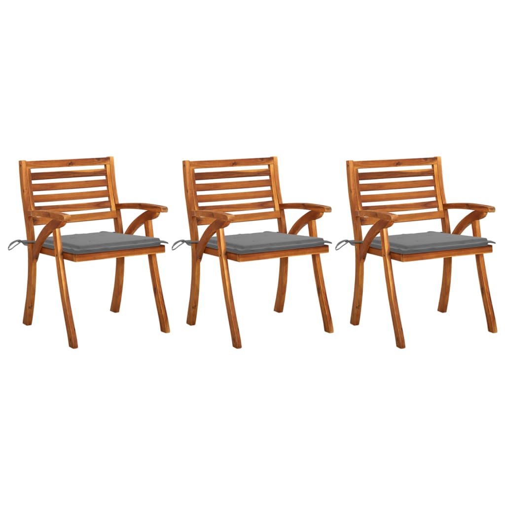 Garden Dining Chairs with Cushions 3 pcs Solid Acacia Wood