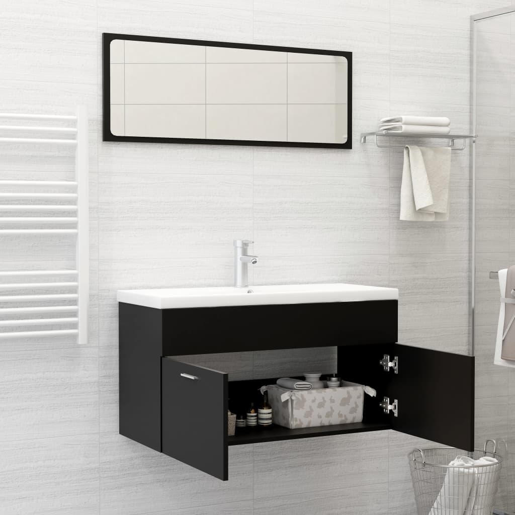 2 Piece Bathroom Furniture Set Black Engineered Wood
