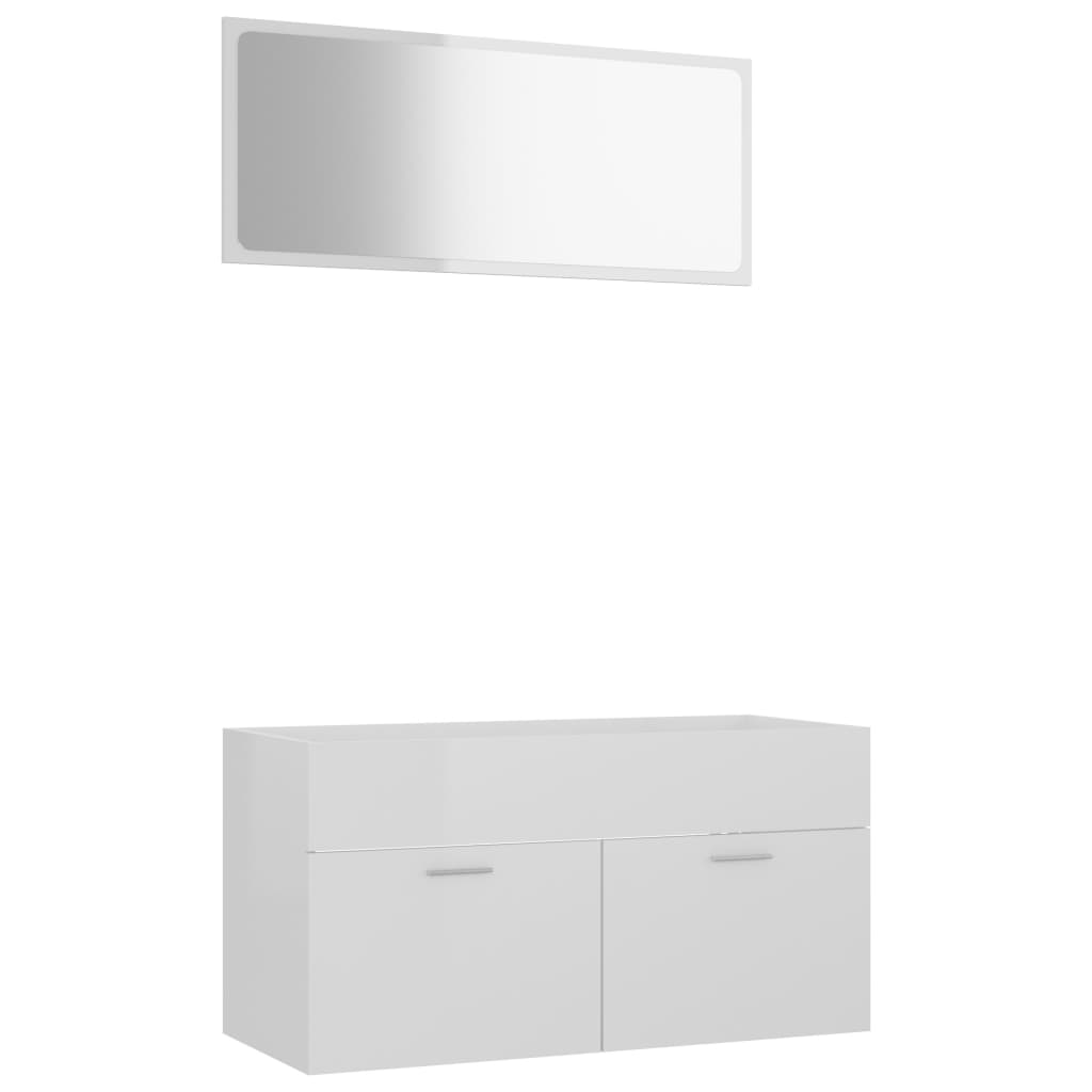 2 Piece Bathroom Furniture Set High Gloss White Engineered Wood