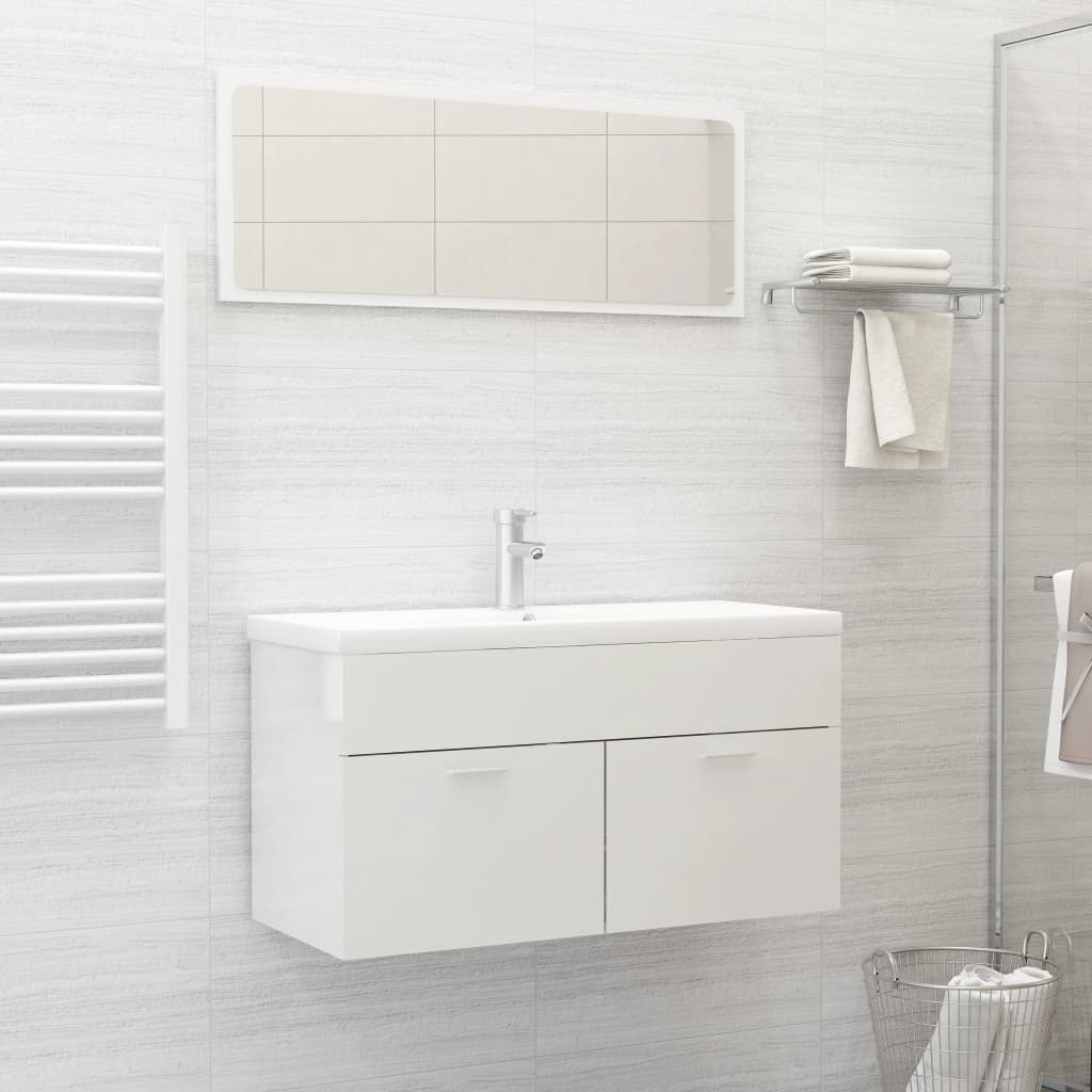 2 Piece Bathroom Furniture Set High Gloss White Engineered Wood