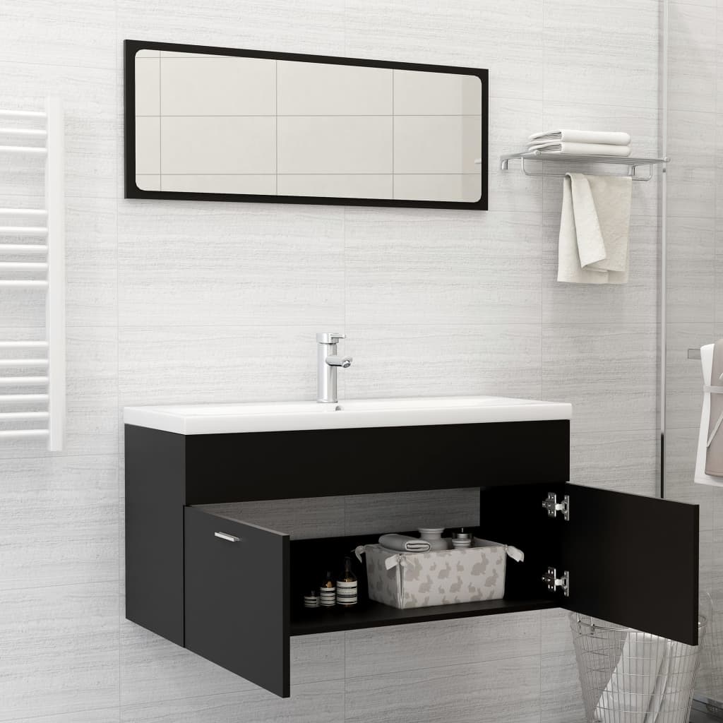 2 Piece Bathroom Furniture Set Black Engineered Wood