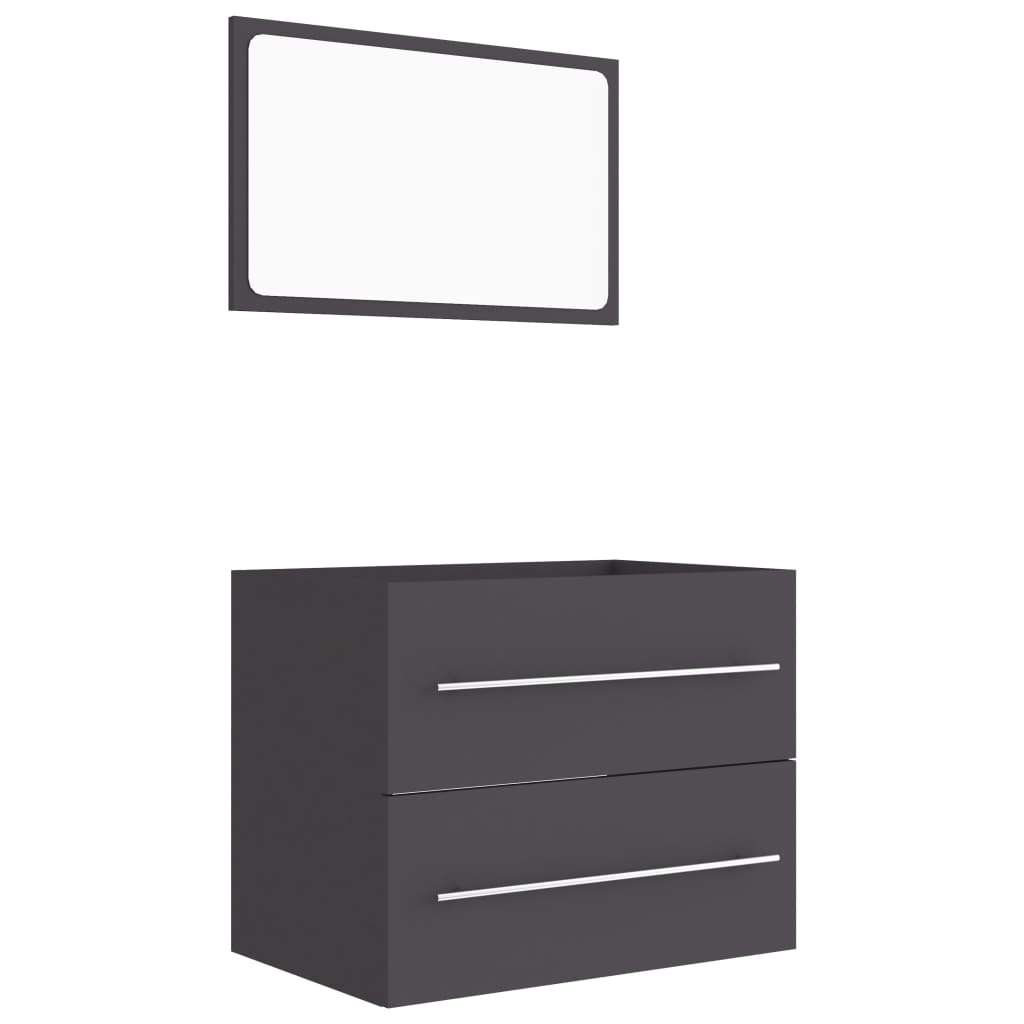 2 Piece Bathroom Furniture Set Grey Engineered Wood