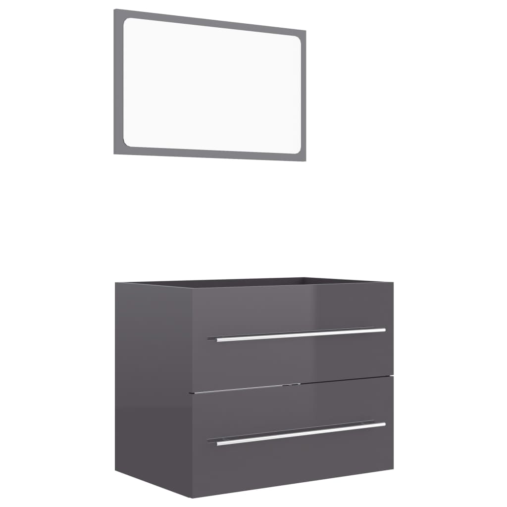 2 Piece Bathroom Furniture Set High Gloss Grey Engineered Wood