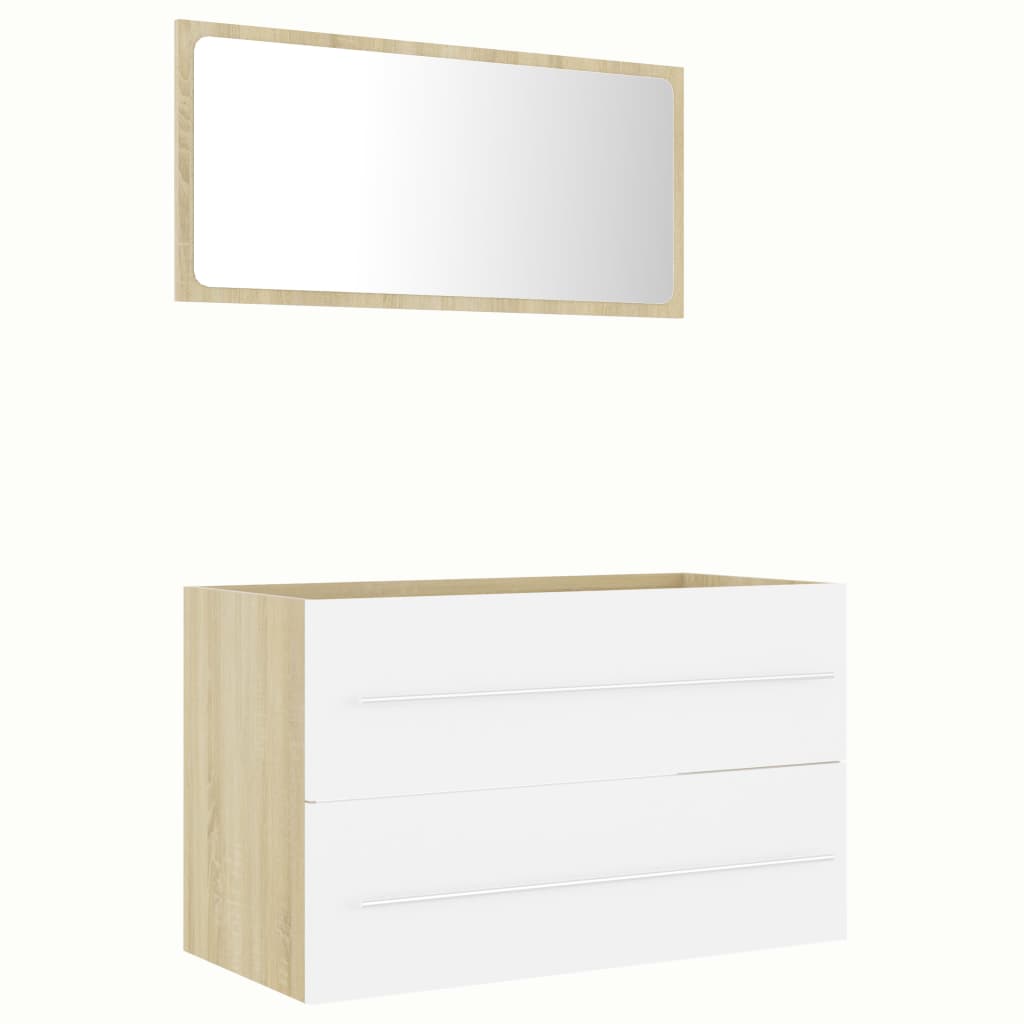 2 Piece Bathroom Furniture Set White and Sonoma Oak Engineered Wood