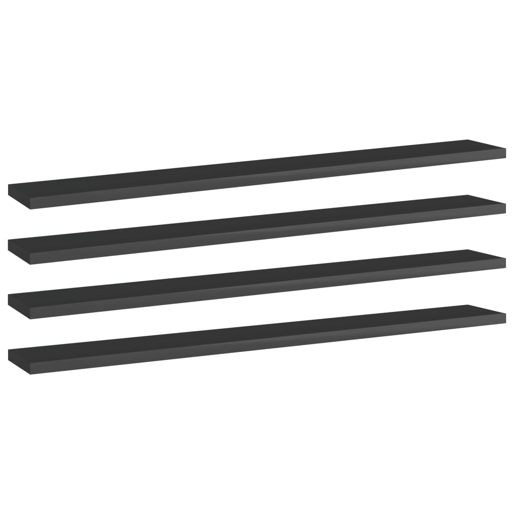 Bookshelf Boards 4 pcs High Gloss Black 80x10x1.5 cm Engineered Wood