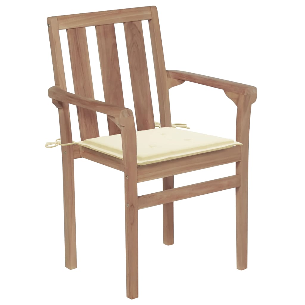 Garden Chairs 2 pcs with Cream Cushions Solid Teak Wood