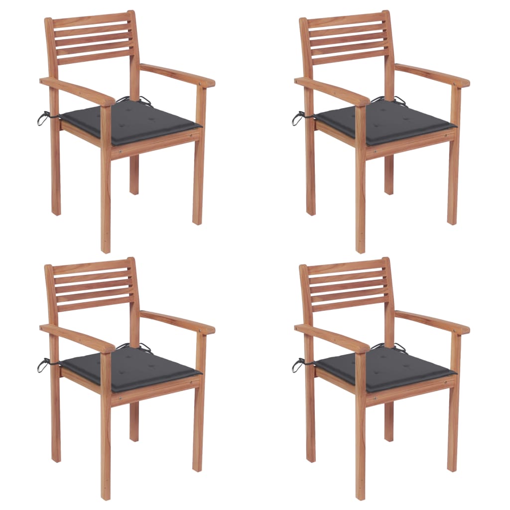 Garden Chairs 4 pcs with Anthracite Cushions Solid Teak Wood