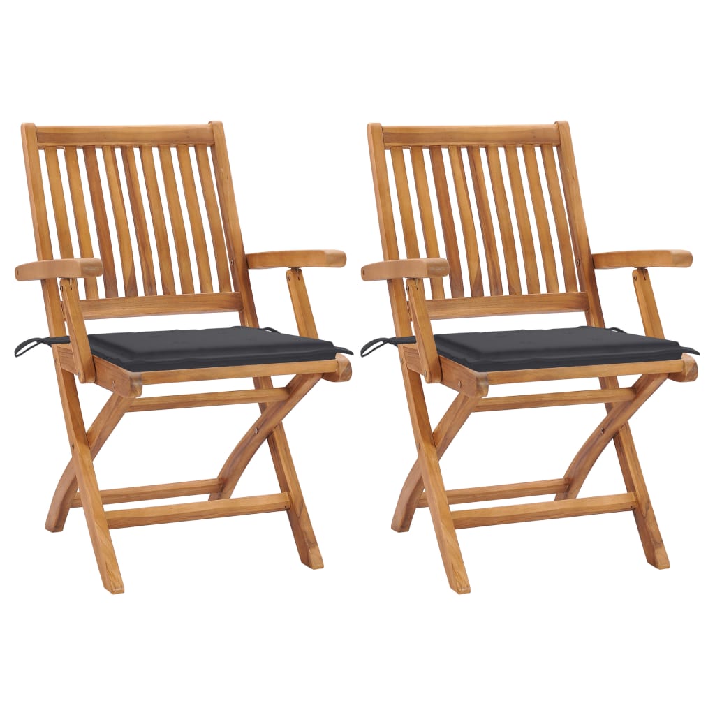 Garden Chairs 2 pcs with Anthracite Cushions Solid Teak Wood