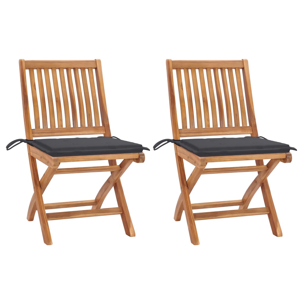 Garden Chairs 2 pcs with Anthracite Cushions Solid Teak Wood