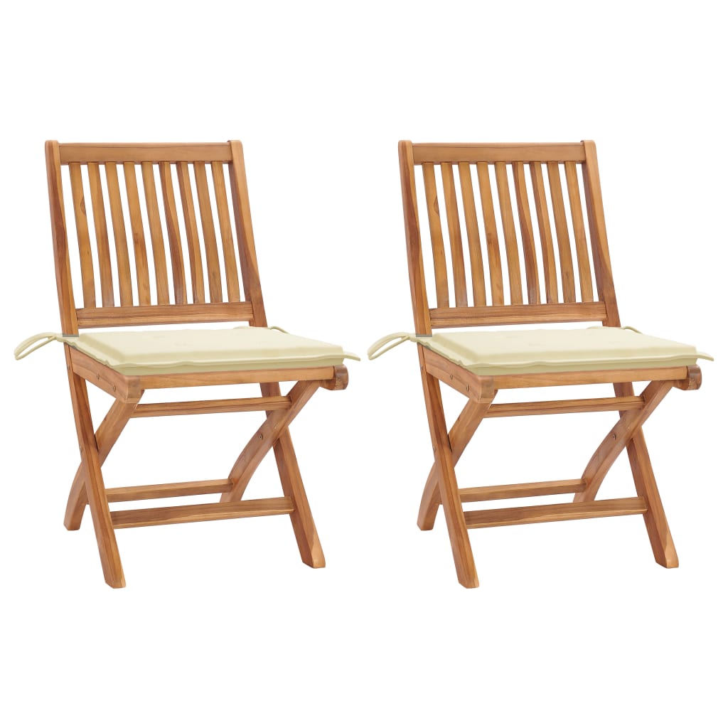 Garden Chairs 2 pcs with Cream Cushions Solid Teak Wood