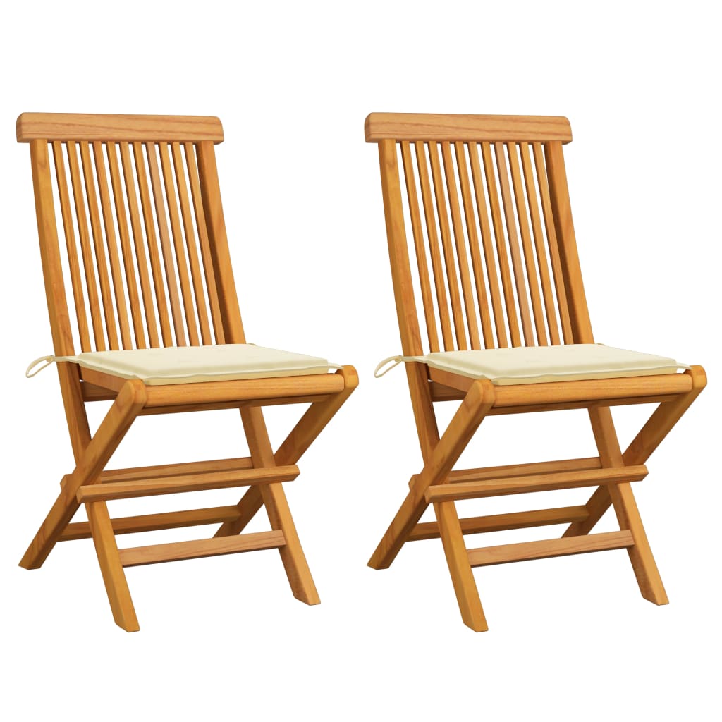 Garden Chairs with Cream Cushions 2 pcs Solid Teak Wood