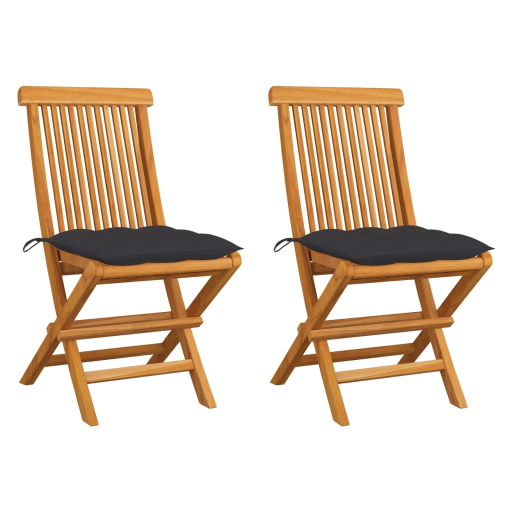 Garden Chairs with Anthracite Cushions 2 pcs Solid Teak Wood