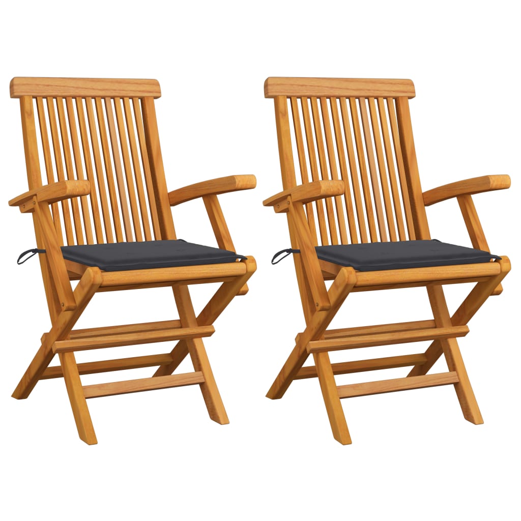 Garden Chairs with Anthracite Cushions 2 pcs Solid Teak Wood