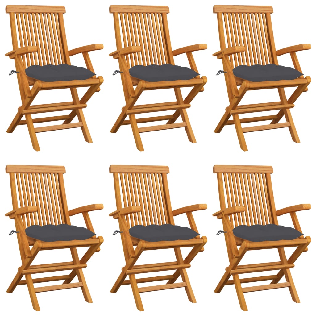 Garden Chairs with Anthracite Cushions 6 pcs Solid Teak Wood