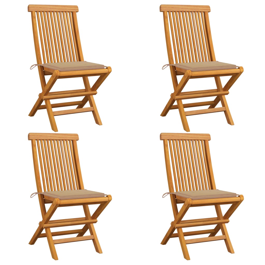 Garden Chairs with Beige Cushions 4 pcs Solid Teak Wood