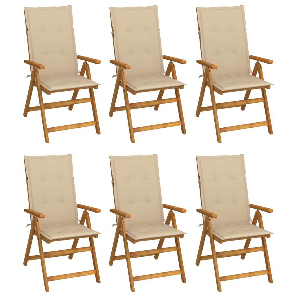 Folding Garden Chairs 6 pcs with Cushions Solid Acacia Wood