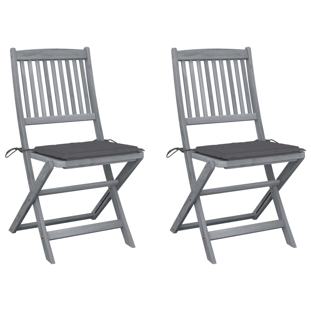 Folding Outdoor Chairs 2 pcs with Cushions Solid Acacia Wood