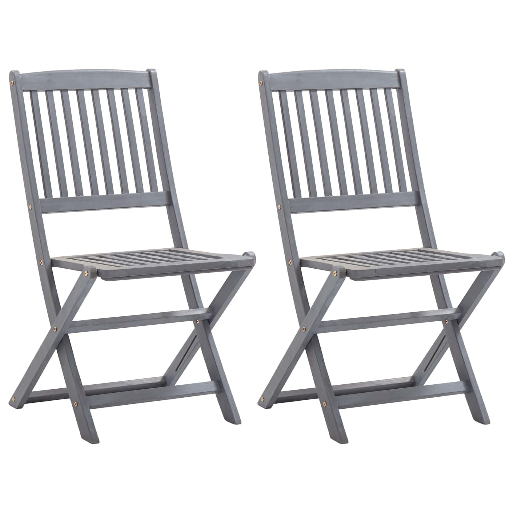 Folding Outdoor Chairs 2 pcs with Cushions Solid Acacia Wood