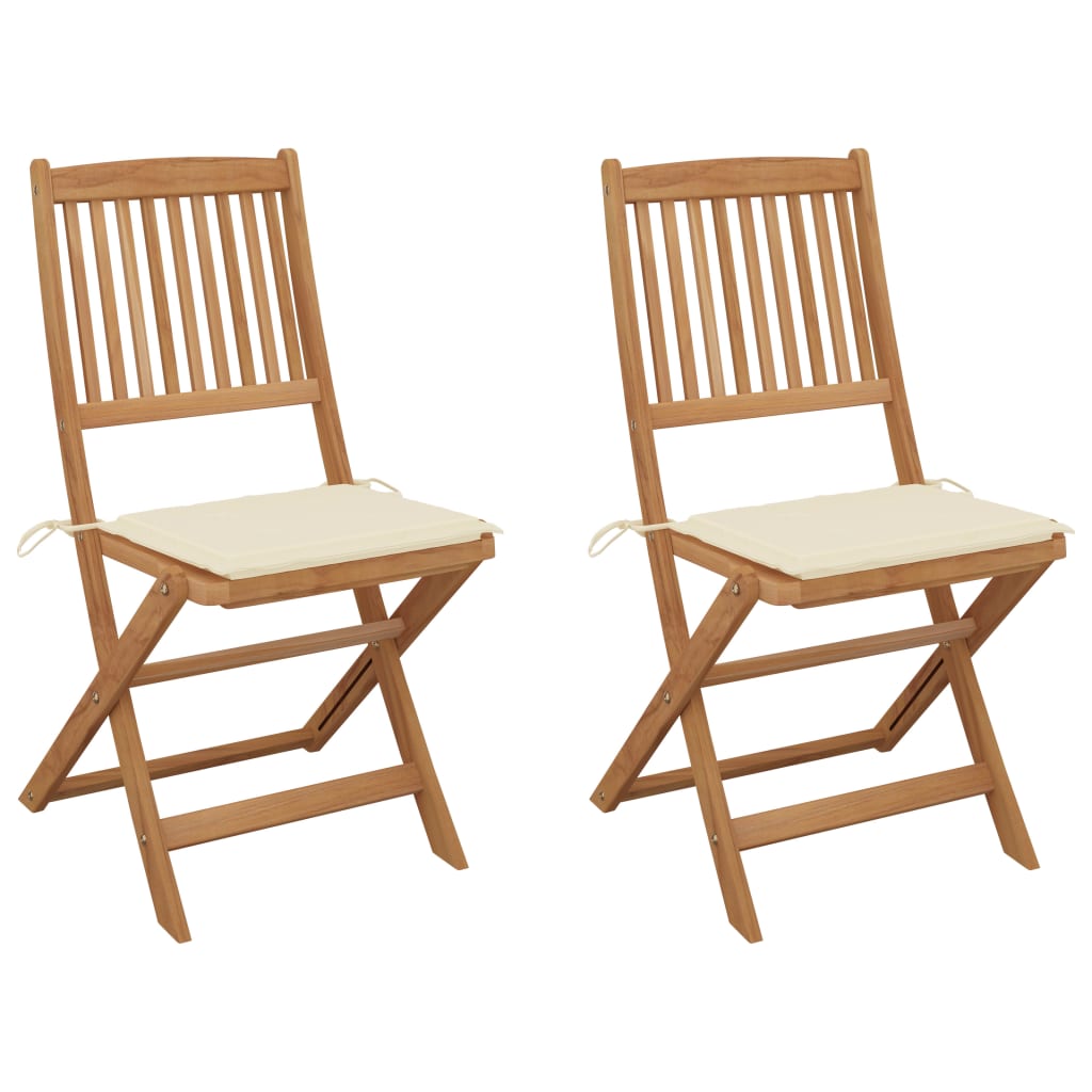 Folding Garden Chairs 2 pcs with Cushions Solid Wood Acacia