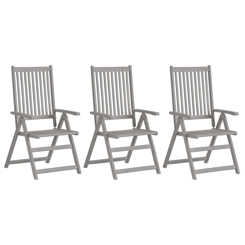 Garden Reclining Chairs 3 pcs with Cushions Solid Acacia Wood