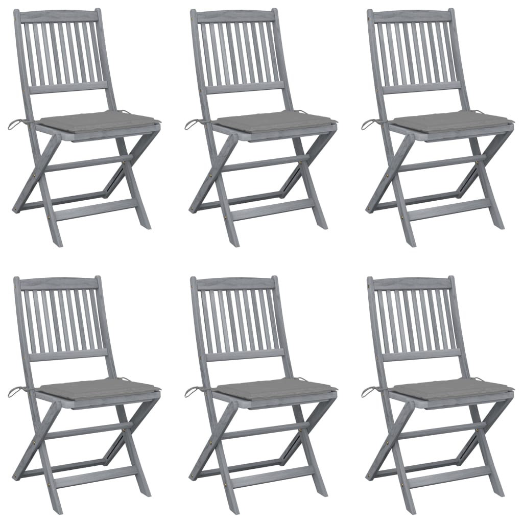 Folding Outdoor Chairs 6 pcs with Cushions Solid Acacia Wood