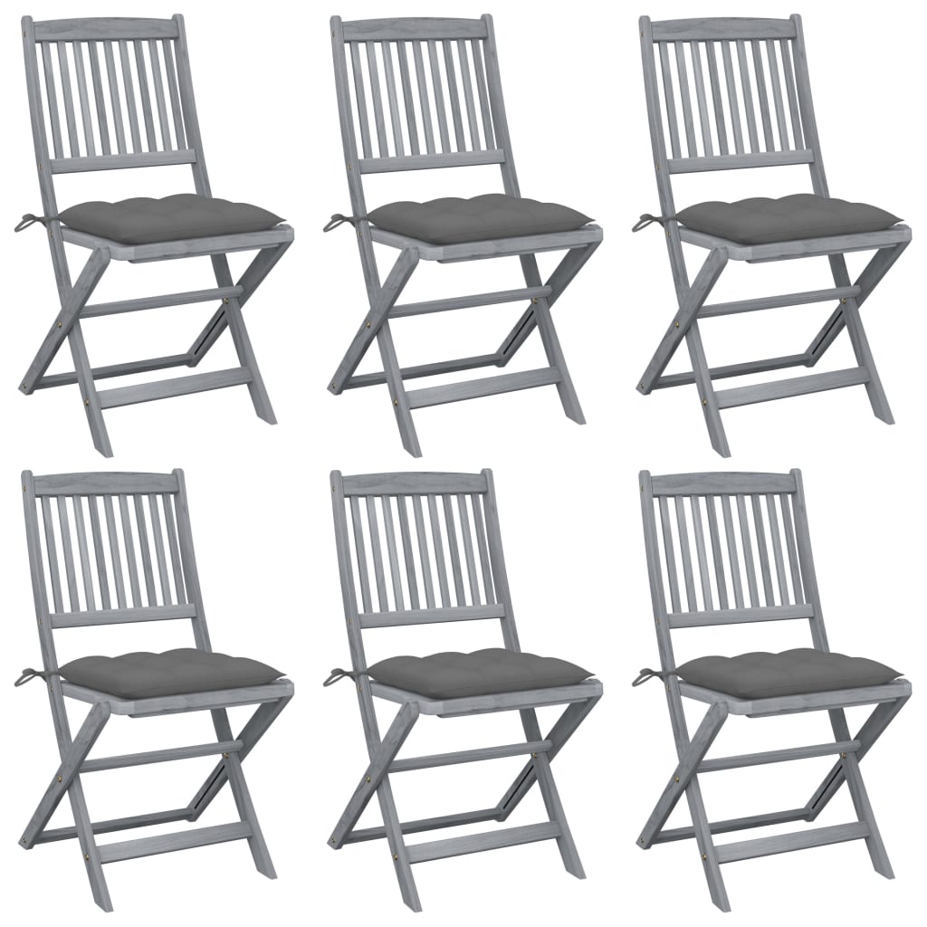 Folding Outdoor Chairs 6 pcs with Cushions Solid Acacia Wood