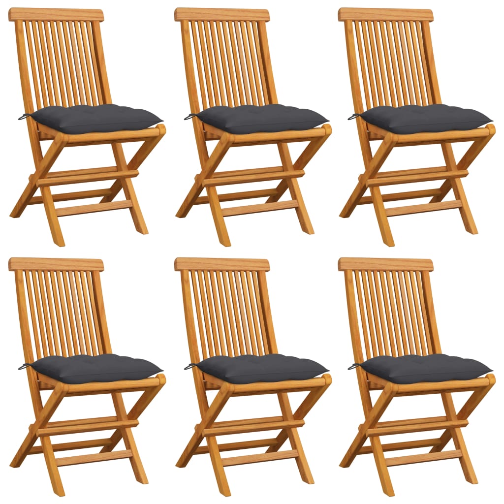 Garden Chairs with Anthracite Cushions 6 pcs Solid Teak Wood