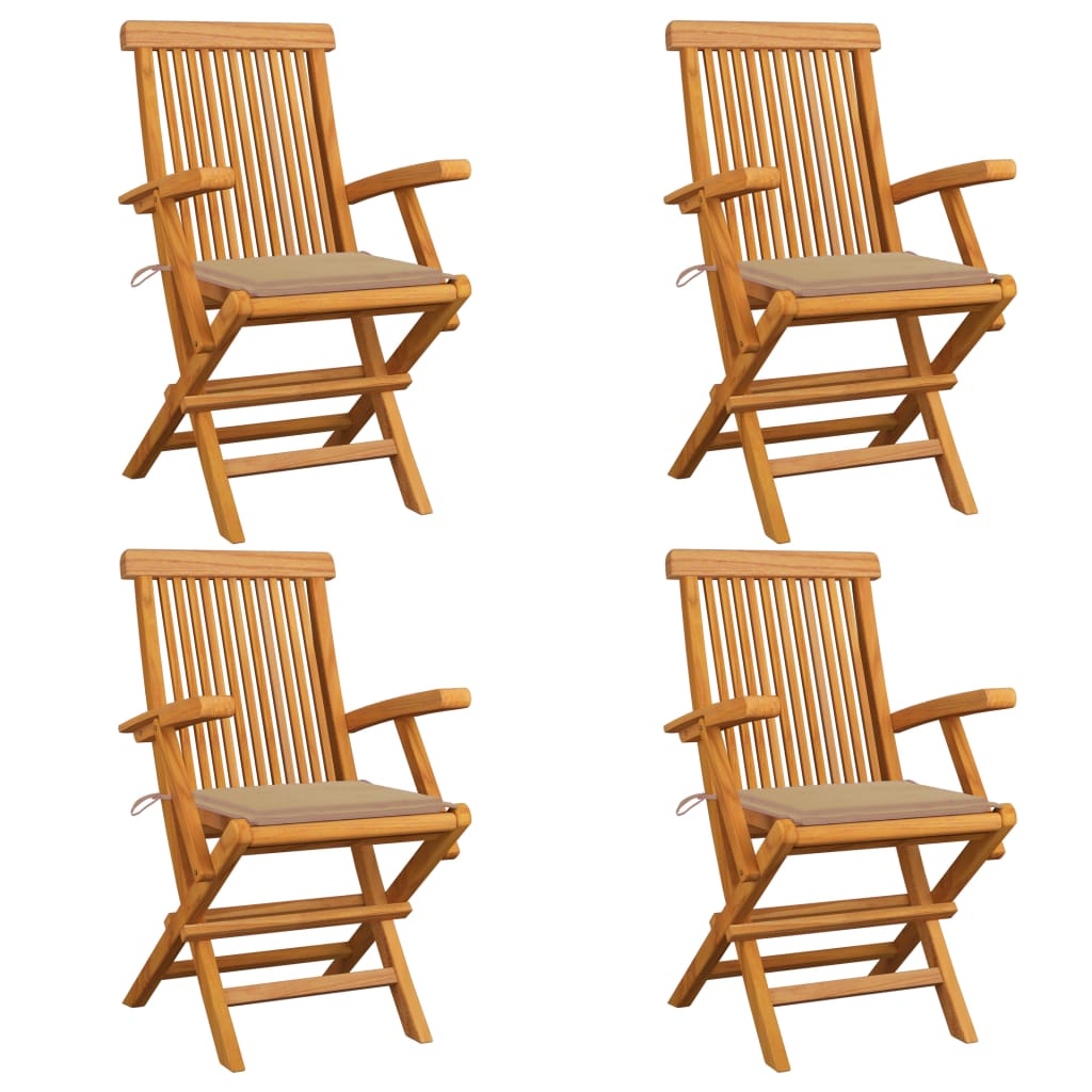 Garden Chairs with Beige Cushions 4 pcs Solid Teak Wood