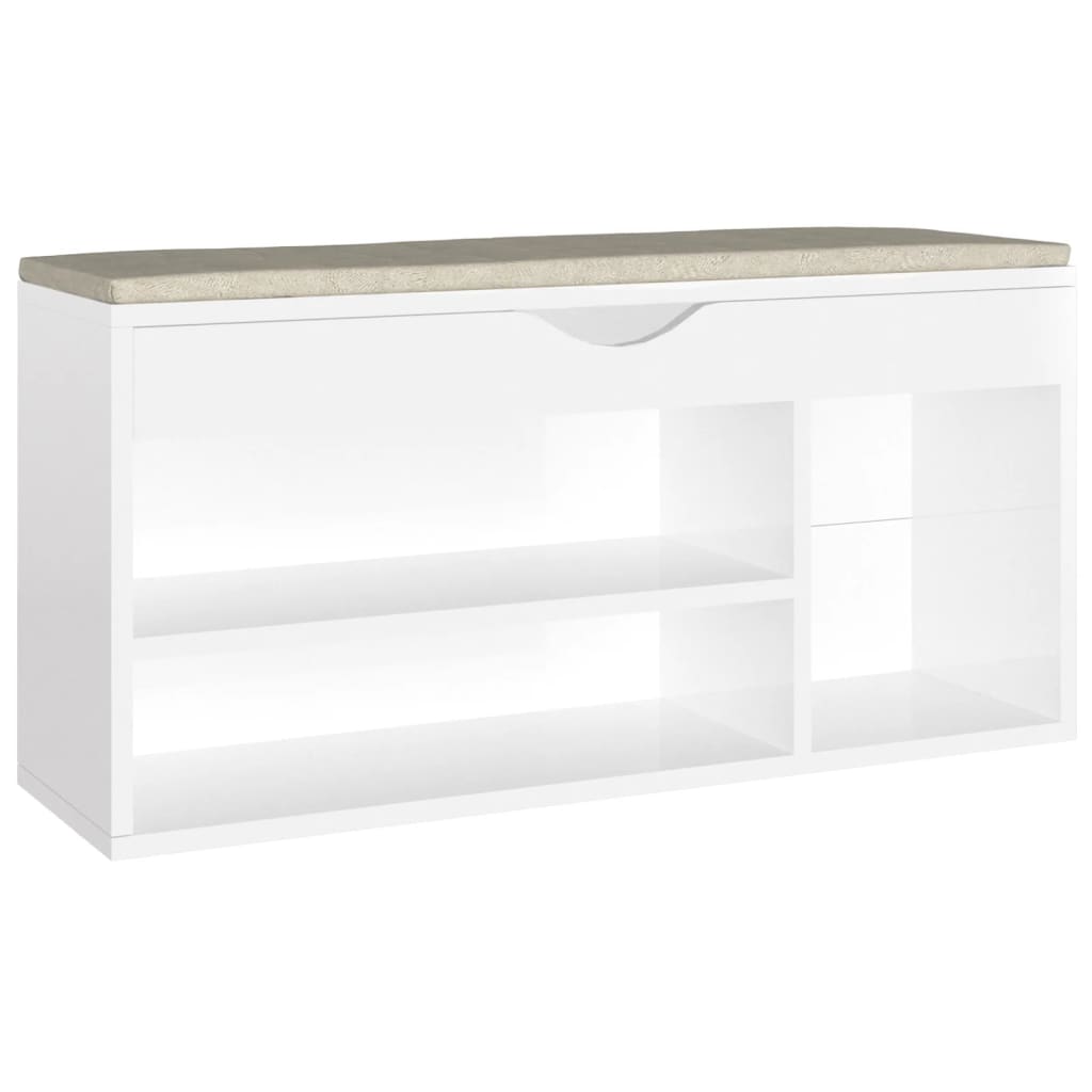 Shoe Bench with Cushion High Gloss White 104x30x49 cm Engineered Wood