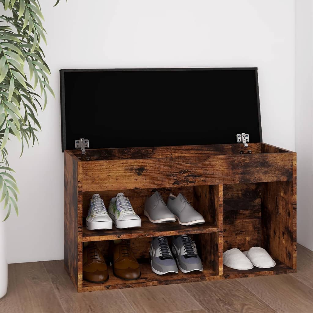 Shoe Bench with Cushion Smoked Oak 80x30x47 cm Engineered Wood