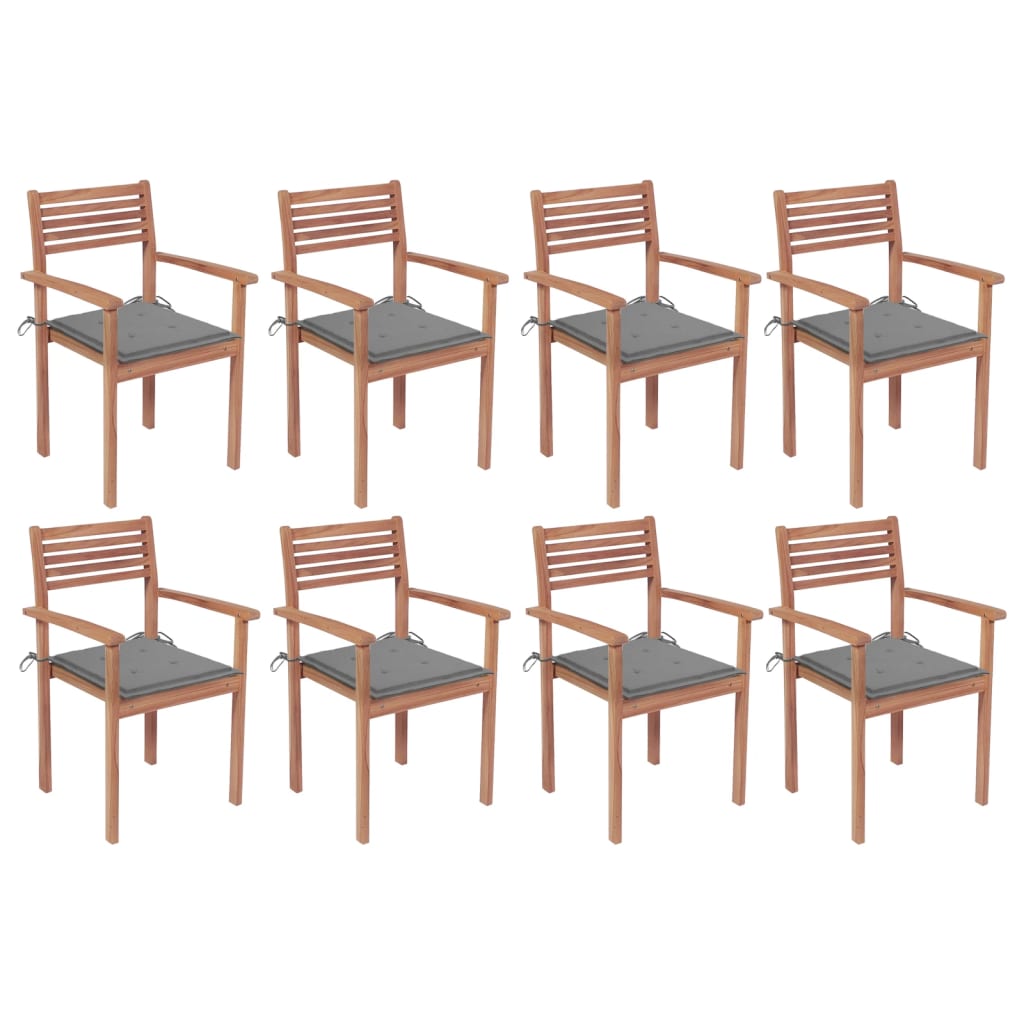 Stackable Garden Chairs with Cushions 8 pcs Solid Teak Wood