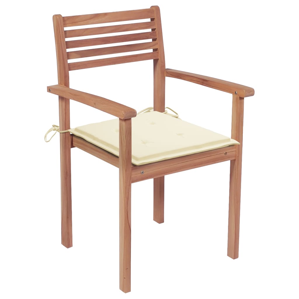 Stackable Garden Chairs with Cushions 8 pcs Solid Teak Wood