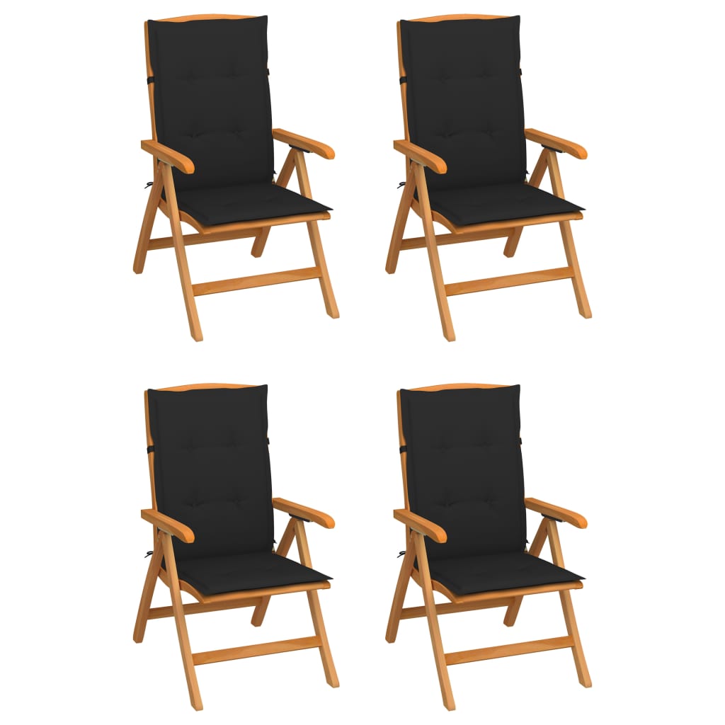 Reclining Garden Chairs with Cushions 4 pcs Solid Teak Wood