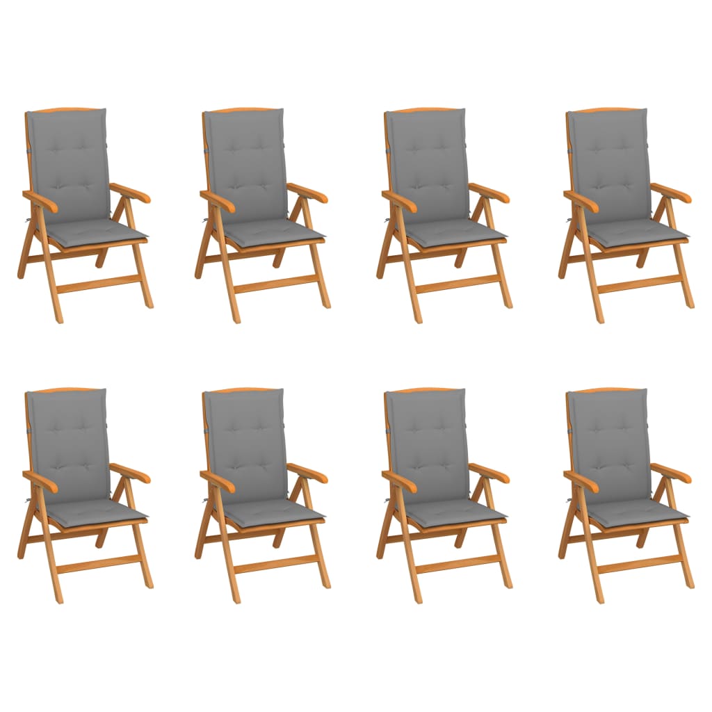 Reclining Garden Chairs with Cushions 8 pcs Solid Teak Wood