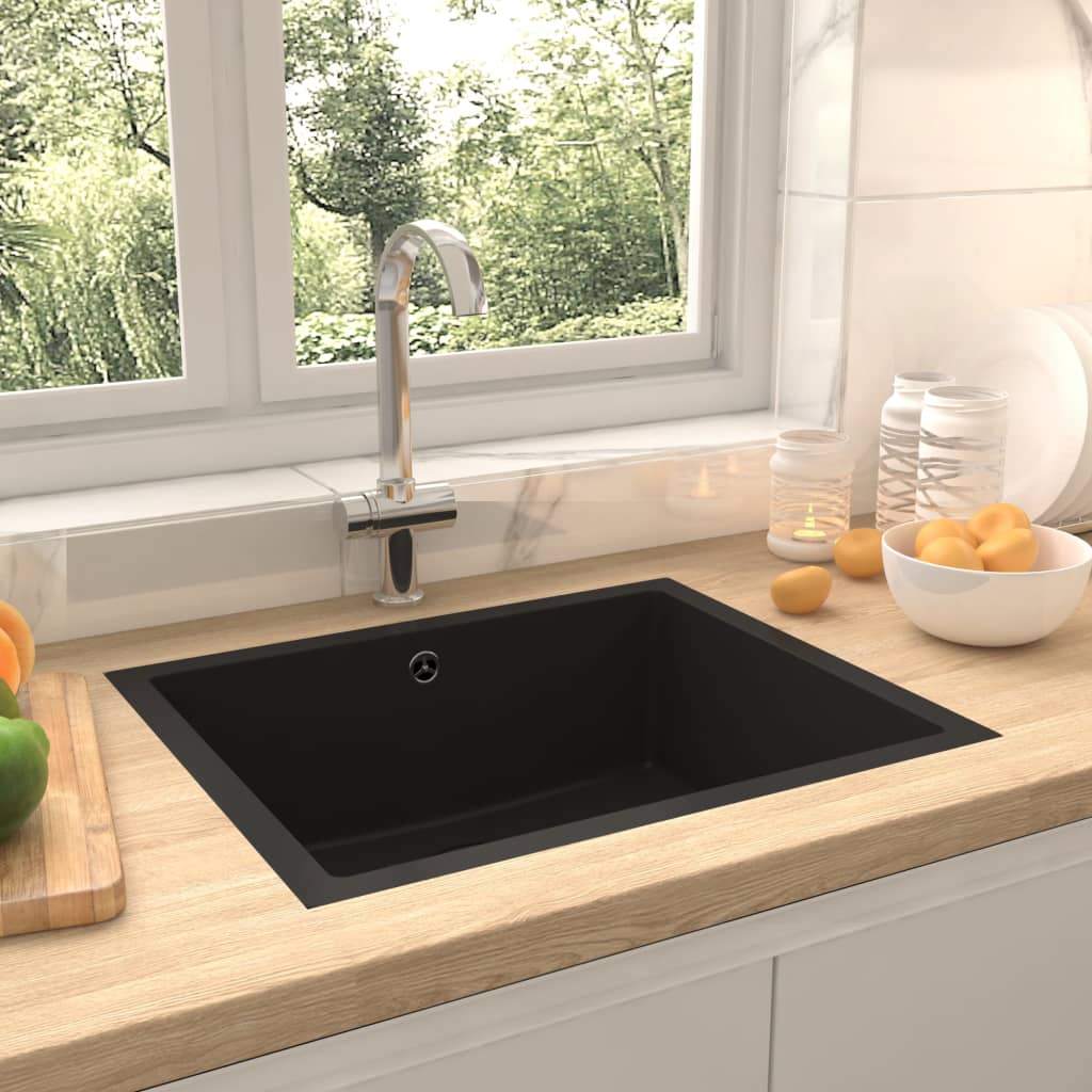 Kitchen Sink with Overflow Hole Black Granite