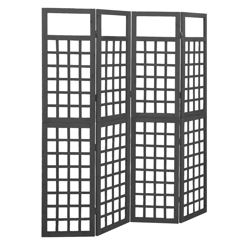 4-Panel Room Divider/Trellis Solid Fir Wood Black 161x180 cm