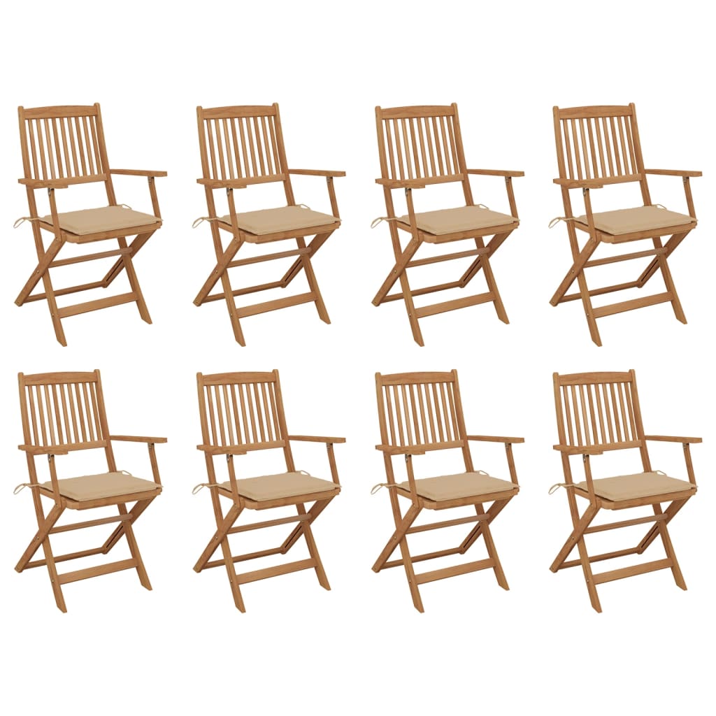 Folding Outdoor Chairs with Cushions 8 pcs Solid Wood Acacia